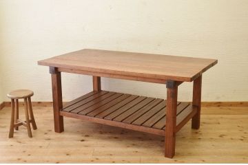 アンティーク家具　重厚!!天板がナラ材の骨太作業台2(ダイニングテーブル)