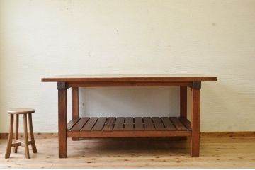アンティーク家具　重厚!!天板がナラ材の骨太作業台3(ダイニングテーブル)
