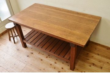 アンティーク家具　重厚!!天板がナラ材の骨太作業台3(ダイニングテーブル)