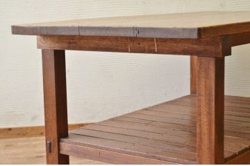 アンティーク家具　重厚!!天板がナラ材の骨太作業台3(ダイニングテーブル)