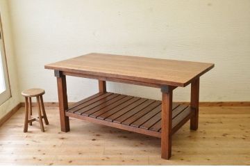 アンティーク家具　重厚!!天板がナラ材の骨太作業台3(ダイニングテーブル)