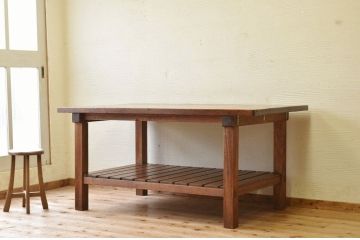 アンティーク家具　重厚!!天板がナラ材の骨太作業台4(ダイニングテーブル)
