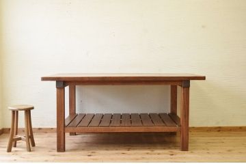 アンティーク家具　重厚!!天板がナラ材の骨太作業台4(ダイニングテーブル)