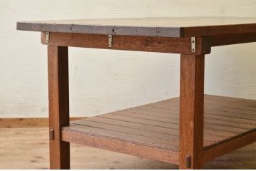 アンティーク家具　重厚!!天板がナラ材の骨太作業台4(ダイニングテーブル)