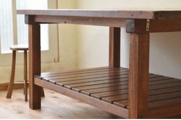 アンティーク家具　重厚!!天板がナラ材の骨太作業台4(ダイニングテーブル)