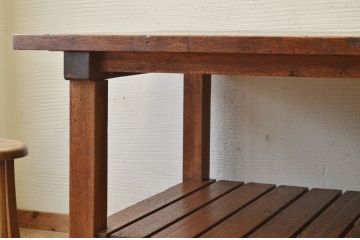 アンティーク家具　重厚!!天板がナラ材の骨太作業台4(ダイニングテーブル)