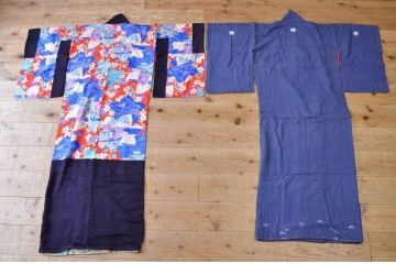 ○明治〜大正　縮緬着物2点(正絹古布)