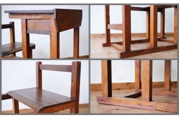 アンティーク家具　希少!古い学校の一体式机(椅子)