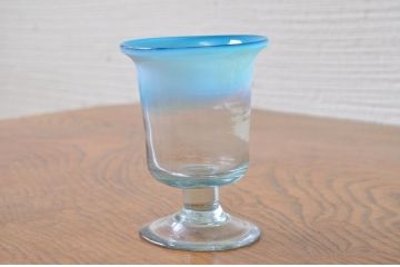 ○大正〜昭和初期!　青色乳白吹きガラス氷コップ2