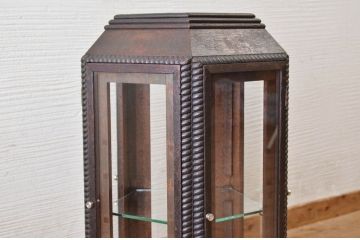 アンティーク家具　古い雑貨屋の五角形回転ガラスケース(ショーケース)