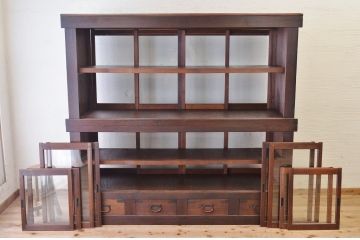 アンティーク家具　希少!古い商家の両面引き戸収納棚(ガラスケース)