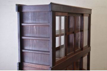 アンティーク家具　希少!古い商家の両面引き戸収納棚(ガラスケース)