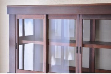 アンティーク家具　希少!古い商家の両面引き戸収納棚(ガラスケース)