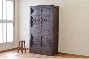 アンティーク家具　古民具　骨董　明治時代二段重ねアンティーク3尺水屋箪笥