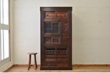 アンティーク家具　古民具　骨董　特別注文造　黒柿材の使われた三尺水屋箪笥