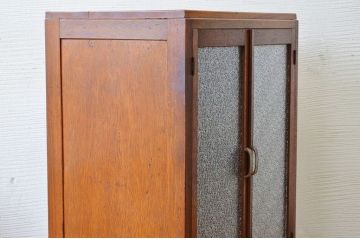 アンティーク家具　古い木のダイヤガラスアンティーク本箱