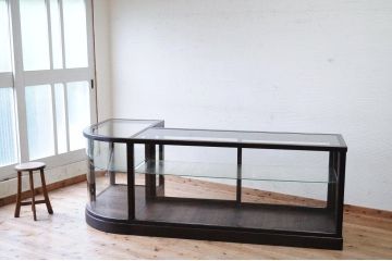 アンティーク家具　◆総楢材!古い和菓子店のL型Rガラスケース