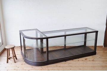 アンティーク家具　◆総楢材!古い和菓子店のL型Rガラスケース