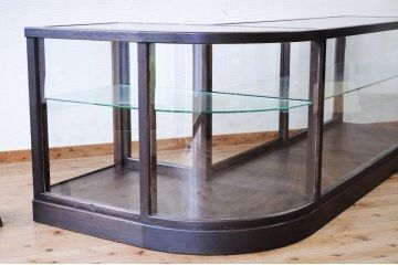 アンティーク家具　◆総楢材!古い和菓子店のL型Rガラスケース