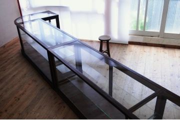 アンティーク家具　◆総楢材!古い和菓子店のL型Rガラスケース