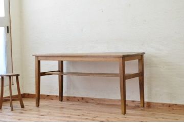アンティーク家具　★素敵なデザイン!古いナラ材の横長テーブル(作業台、机)