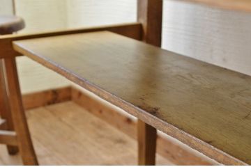 アンティーク家具　★素敵なデザイン!古いナラ材の横長テーブル(作業台、机)