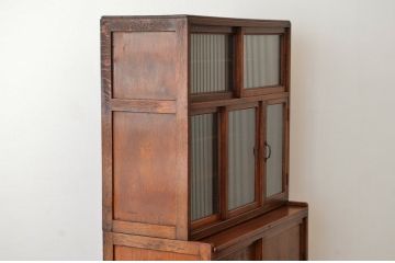 アンティーク家具　☆古いナラ材の作業台付きアンティーク食器棚
