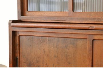アンティーク家具　☆古いナラ材の作業台付きアンティーク食器棚