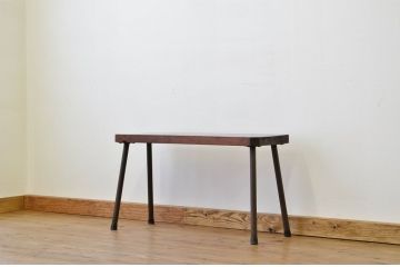 アンティーク家具　天板一枚板!古い木のシンプルなアイアンベンチ(長椅子)