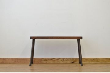 アンティーク家具　天板一枚板!古い木のシンプルなアイアンベンチ(長椅子)