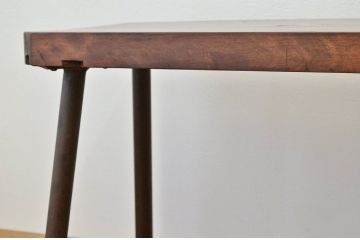 アンティーク家具　天板一枚板!古い木のシンプルなアイアンベンチ(長椅子)