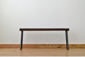 アンティーク家具　重厚!古い木の鉄脚ベンチ1(アイアン、長イス、長椅子)