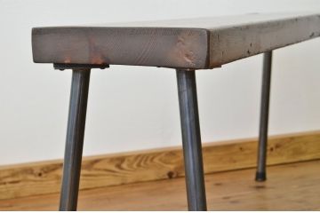 アンティーク家具　重厚!古い木の鉄脚ベンチ1(アイアン、長イス、長椅子)
