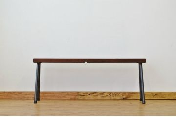 アンティーク家具　重厚!古い木の鉄脚ベンチ2(アイアン、長イス、長椅子)