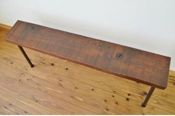 アンティーク家具　重厚!古い木の鉄脚ベンチ2(アイアン、長イス、長椅子)