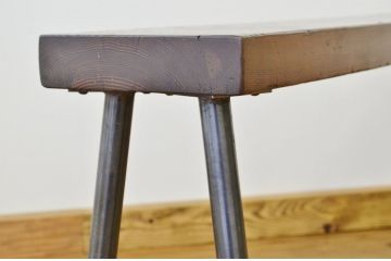 アンティーク家具　重厚!古い木の鉄脚ベンチ2(アイアン、長イス、長椅子)