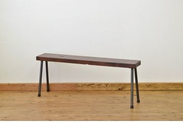 アンティーク家具　重厚!古い木の鉄脚ベンチ2(アイアン、長イス、長椅子)