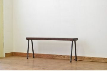 アンティーク家具　重厚!古い木の鉄脚ベンチ3(アイアン、長イス、長椅子)