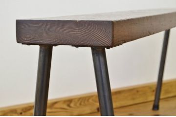 アンティーク家具　重厚!古い木の鉄脚ベンチ3(アイアン、長イス、長椅子)