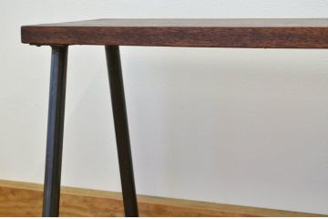 アンティーク家具　古い木のシンプルな鉄脚ベンチ1(アイアン、長イス)