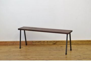 アンティーク家具　古い木のシンプルな鉄脚ベンチ1(アイアン、長イス)