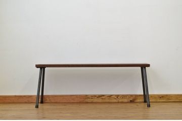 アンティーク家具　古い木のシンプルな鉄脚ベンチ2(アイアン、長イス)
