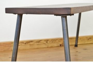 アンティーク家具　古い木のシンプルな鉄脚ベンチ2(アイアン、長イス)
