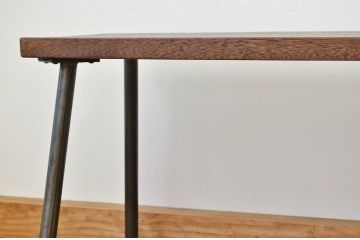 アンティーク家具　古い木のシンプルな鉄脚ベンチ2(アイアン、長イス)