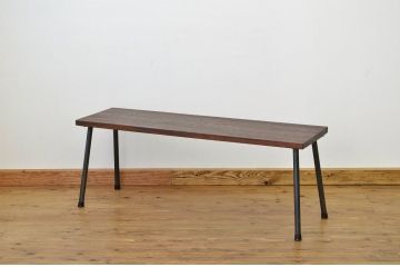 アンティーク家具　古い木のシンプルな鉄脚ベンチ2(アイアン、長イス)