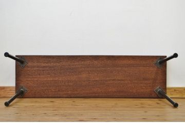 アンティーク家具　古い木のシンプルな鉄脚ベンチ2(アイアン、長イス)