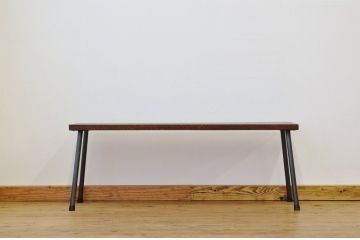 アンティーク家具　古い木のシンプルな鉄脚ベンチ3(アイアン、長イス)