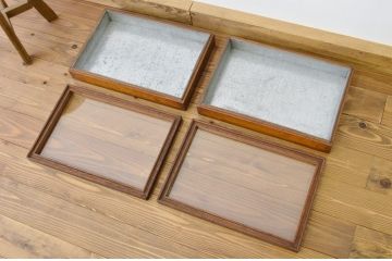 アンティーク家具　古い駄菓子屋の平置きガラスケース2個セット