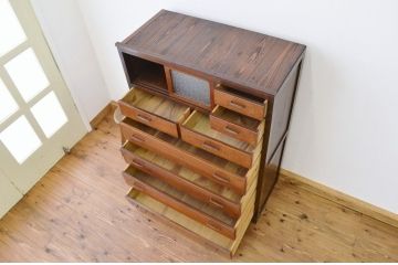 アンティーク家具　★前面欅!ダイヤガラスアンティークチェスト(箪笥)