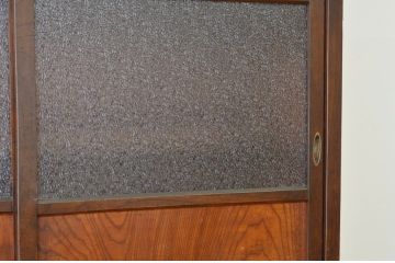 アンティーク家具　☆古い木の二段重ねダイヤガラス収納棚(食器棚)